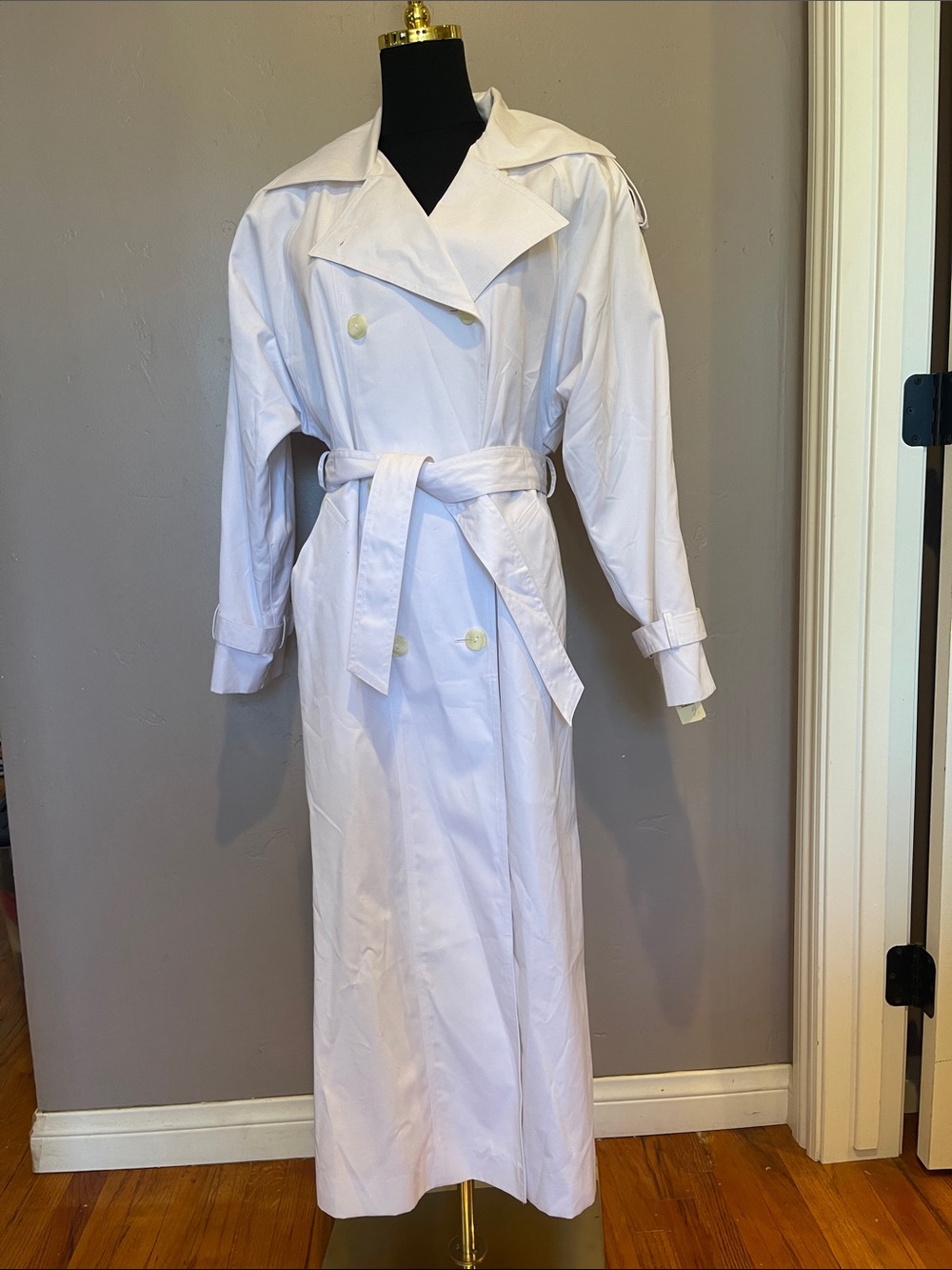 NWT Vintage 80s j.gallerY for Gantos White Maxi Trench Coat Overcoat 4